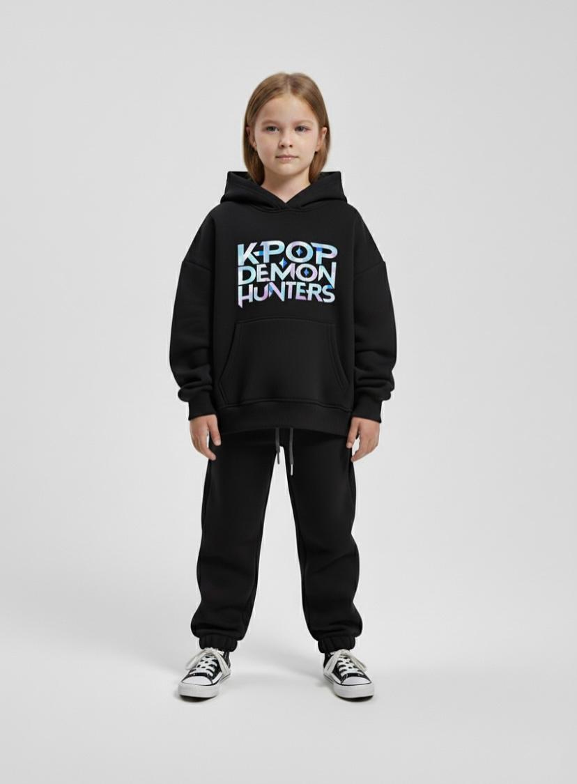 Çocuk K-Pop Demon Hunters Hunterix Zoey Rumi Mira Baskılı Oversize Unisex Eşofman Takımı
