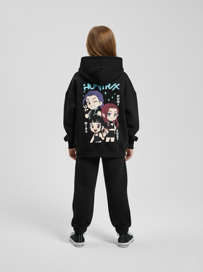 Çocuk K-Pop Demon Hunters Hunterix Zoey Rumi Mira Baskılı Oversize Unisex Eşofman Takımı