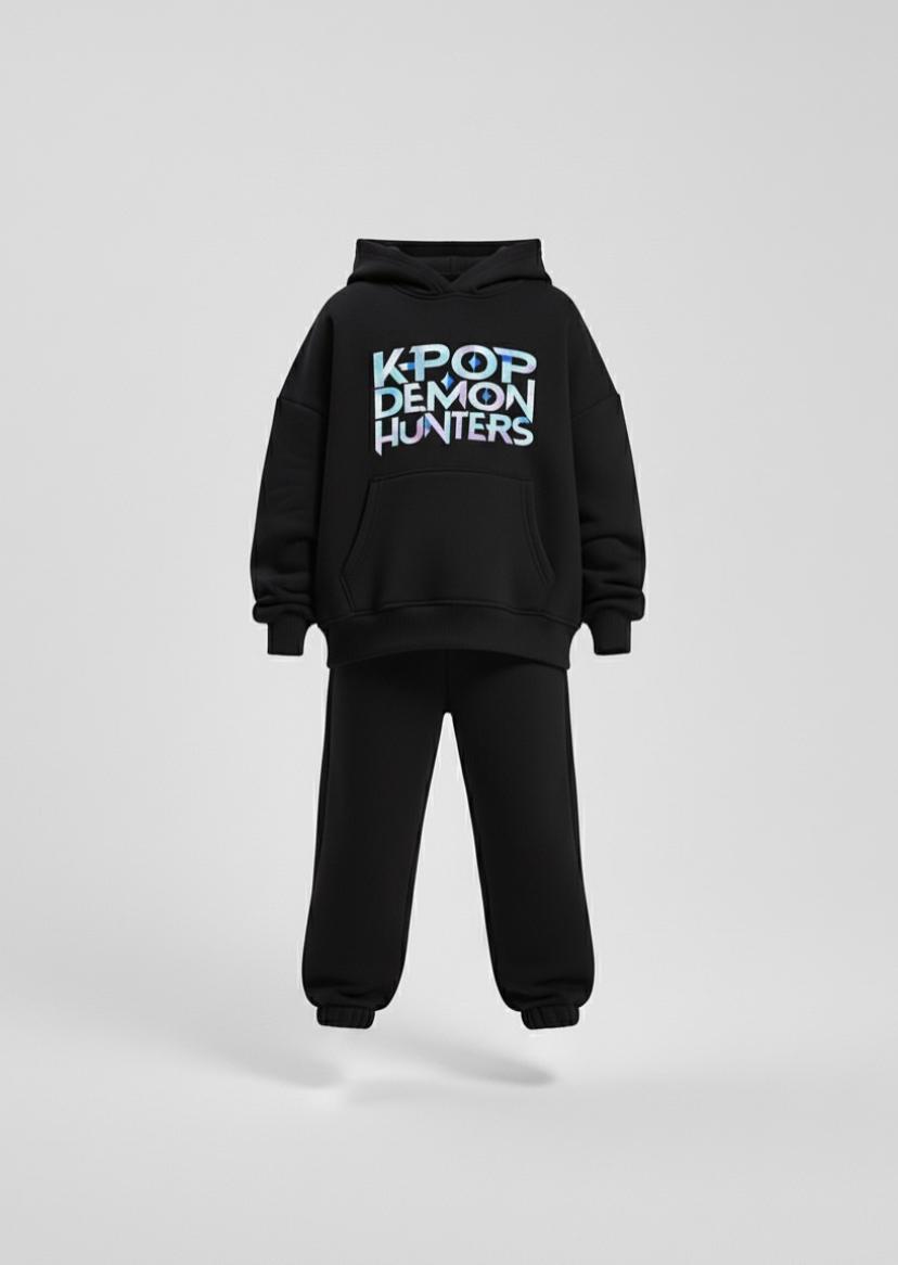 Çocuk K-Pop Demon Hunters Hunterix Zoey Rumi Mira Baskılı Oversize Unisex Eşofman Takımı